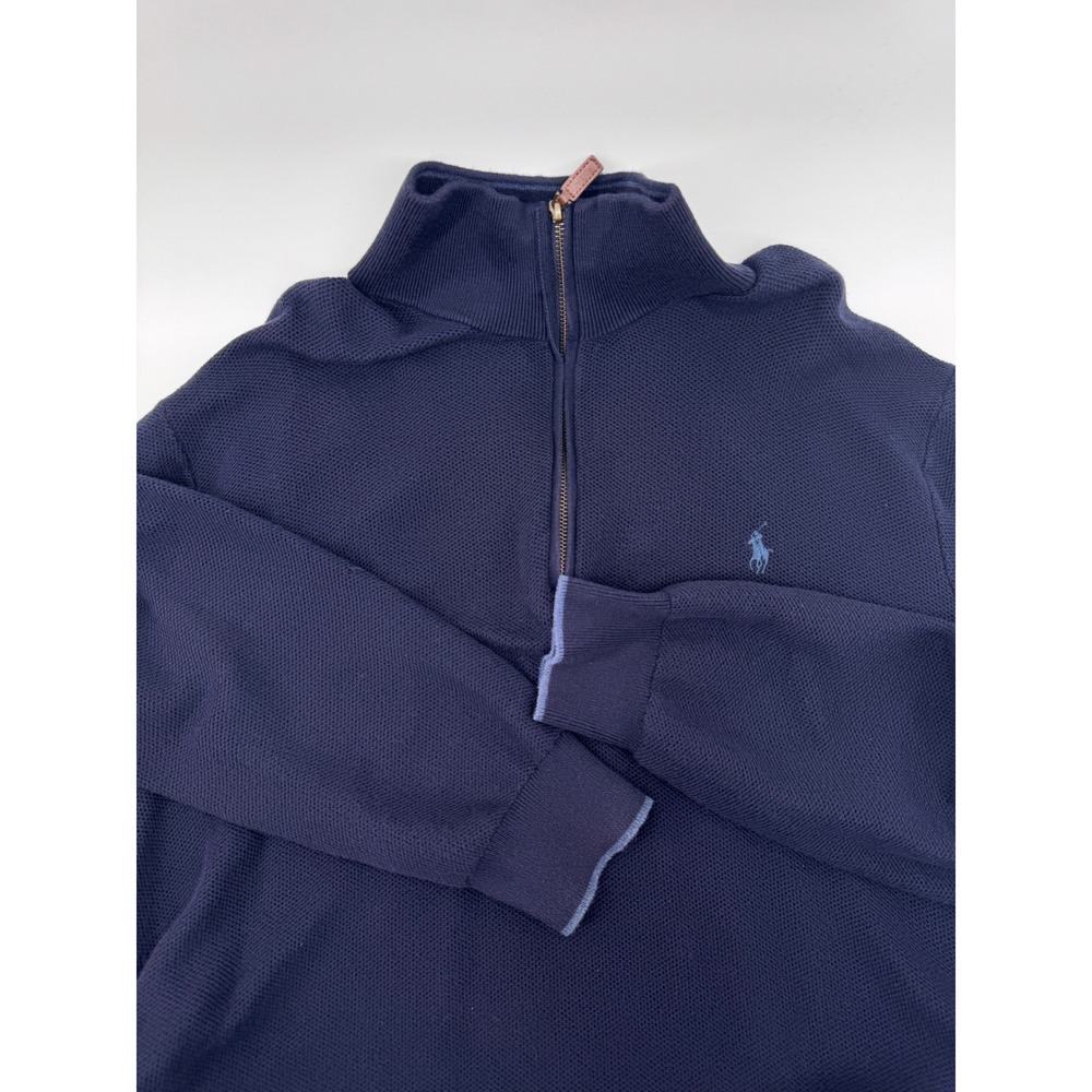 Polo Ralph Lauren Quarter Zip Sweater Mens XL Navy Blue Pima Cotton - Picture 4 of 14